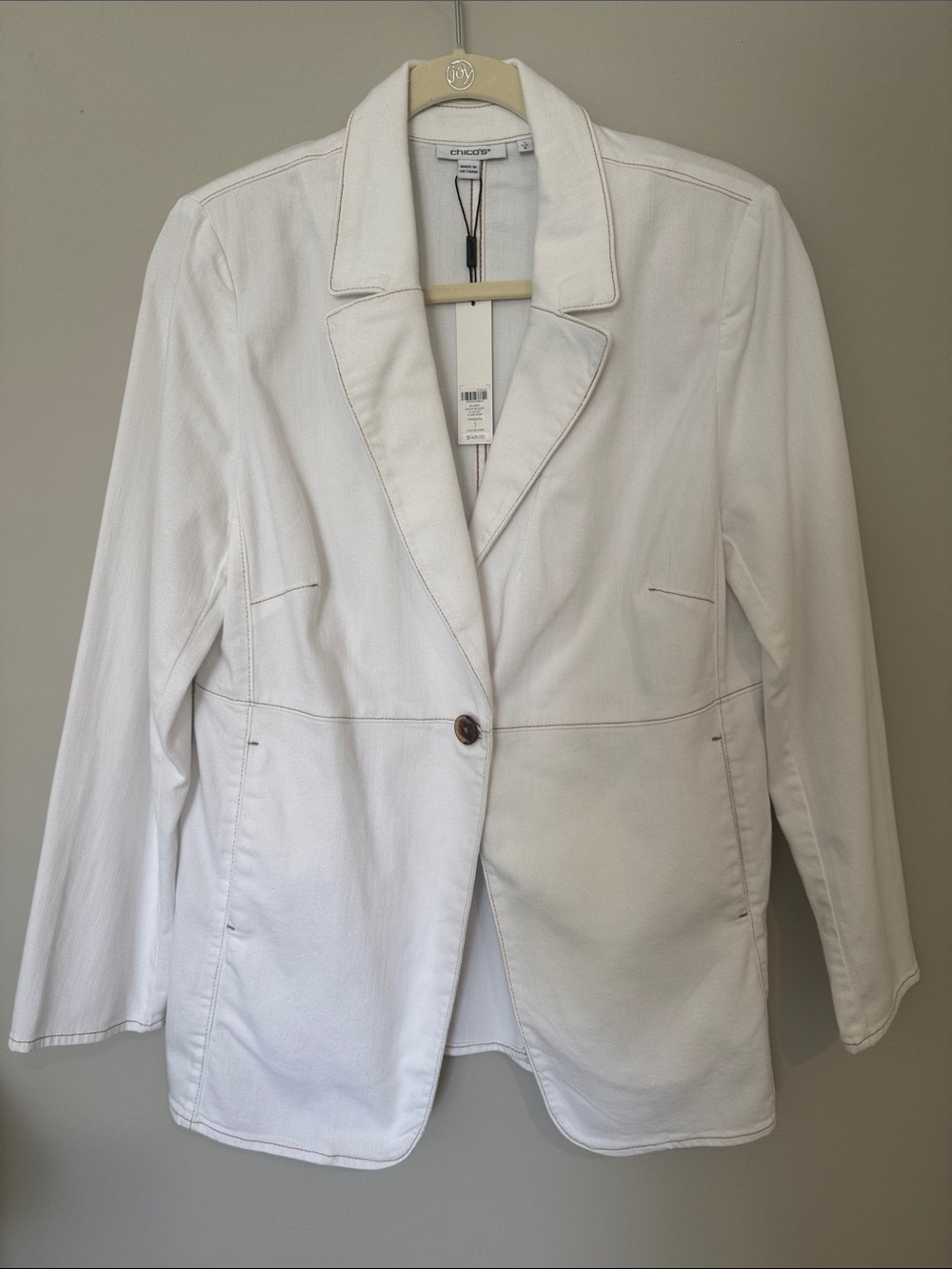 Chico's Alabaster Single-Button Notch Lapel Denim Blazer Size 1 8/10 New